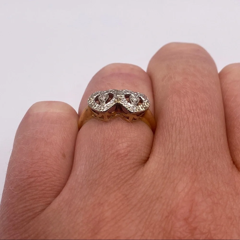 14k yellow & white gold diamond heart ring - Picture 12 of 12